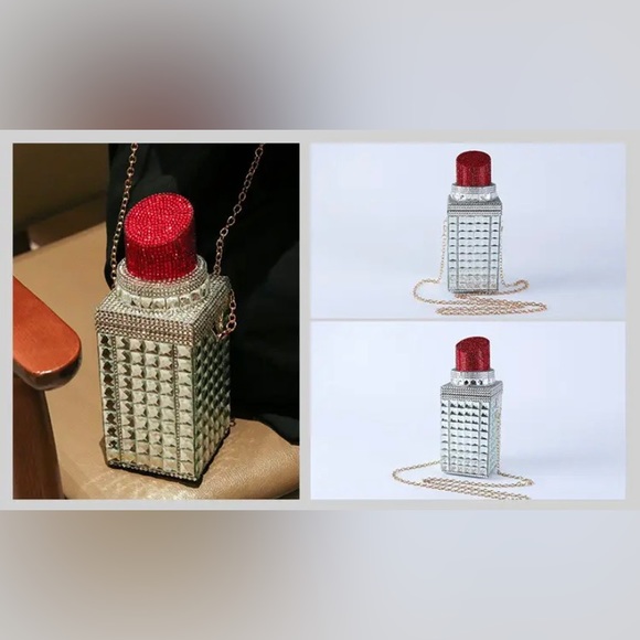 NWOT Red Lipstick Diamond Rhinestone Purse Luxury Handbag Clutch Pouch Prom Bag - Picture 7 of 11